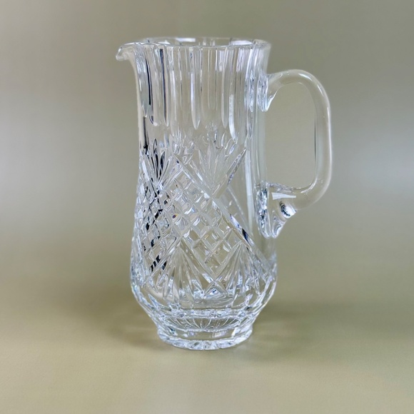 Vintage Clear Crystal Cut Glass Pitcher – Fan & Crosshatch Pattern, Heavy Lead - Picture 7 of 15